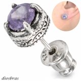 アメジスト ピアス シルバー925  クロス 十字架 アラベスク ピアス 片方 パワーストーン ピアス片耳 片方販売ピアス メンズ レディース