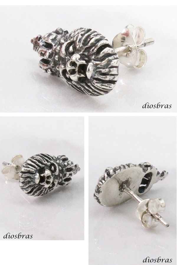 画像2: ライオン 王冠 クラウン ピアス シルバー９２５ ピアス メンズ レディース イヤリング アクセサリー【骸骨】シルバー９２５◇ライオンヘッド◇ピアス◇片方ピアス メンズ レディース