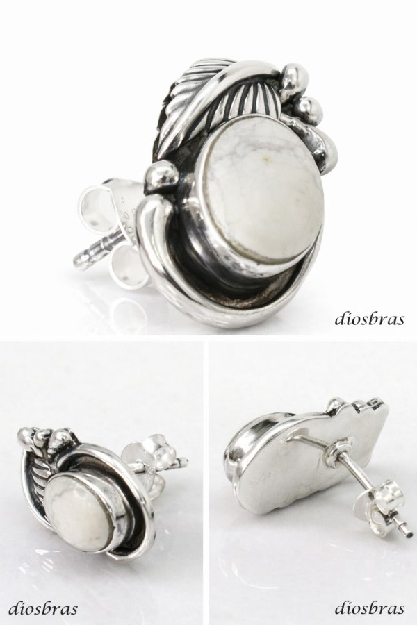 画像2: ハウライト フェザー ピアス  羽根 ネイティブアメリカン　インディアン ホワイトハウライト シルバー925  片方 パワーストーン ピアス片耳 