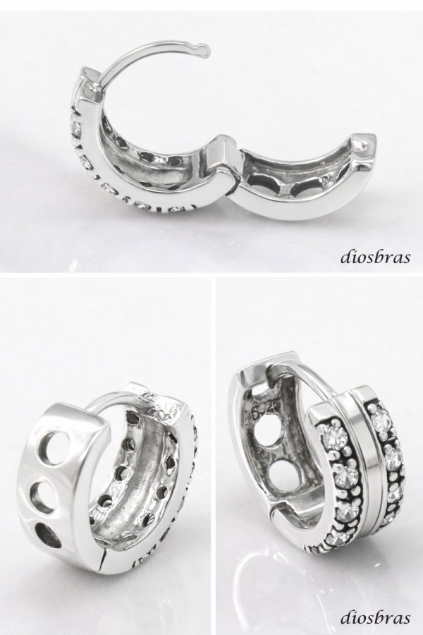 画像2: ジルコニア リング シルバー９２５  フープピアス ピアス メンズ レディース イヤリング アクセサリー フープ２連 シルバー９２５ 片方ピアス メンズ レディース 12mm
