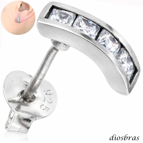 画像1: ジルコニア ハーフリング シルバー９２５ ピアス メンズ レディース ワンポイント イヤリング アクセサリー フープ ライン 本物シルバー９２５ 片方ピアス メンズ レディース 中