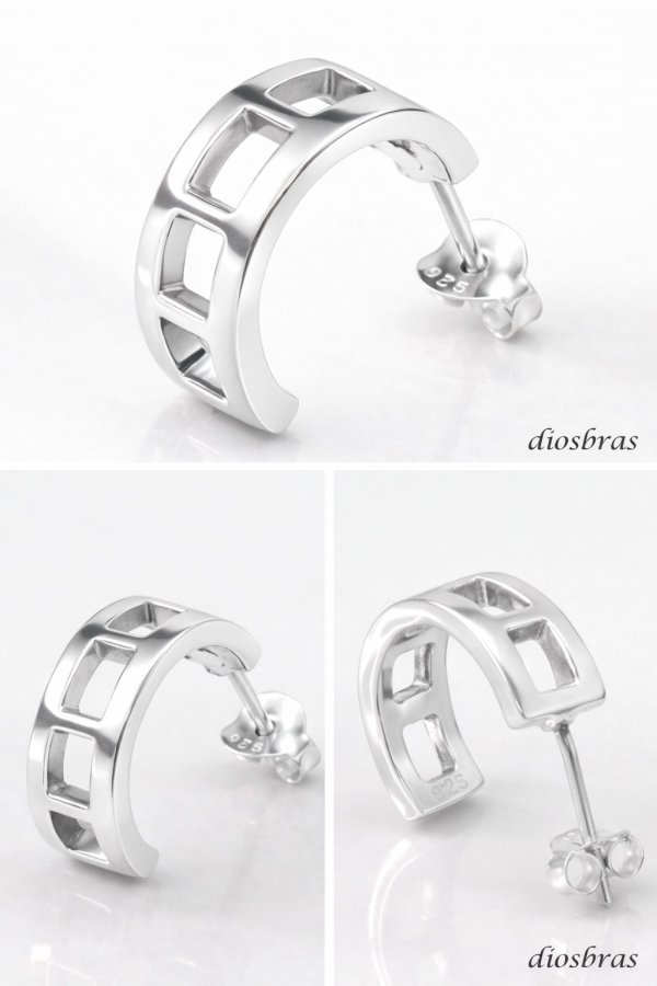 画像2: フープピアス  リング ピアス シルバーエッジ ハーフピアス カット ９２５ ピアス メンズ レディース フープ 本物シルバー９２５ 片方ピアス メンズ レディース  15mm