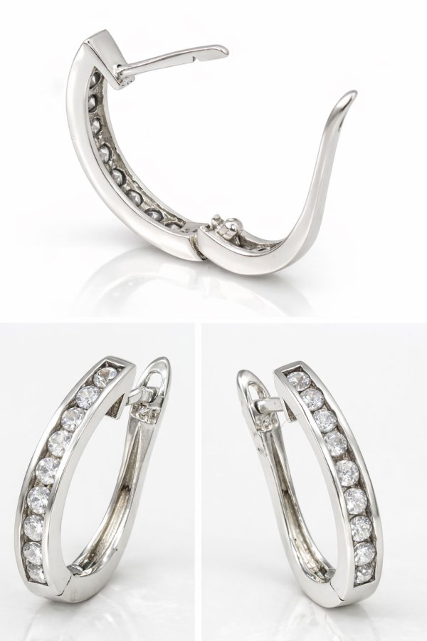 画像2: ジルコニア フープ リング シルバー９２５ ピアス メンズ レディース フープ ライン 本物シルバー９２５ 片方ピアス メンズ レディース
