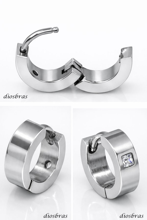 画像2: ステンレス フープピアス ジルコニア シルバー 金属アレルギー対応 メタル素材 シンプル 小さめ フープ ループ リング 輪っか ピアス アクセサリー メンズ レディース 中折れ式 13mm