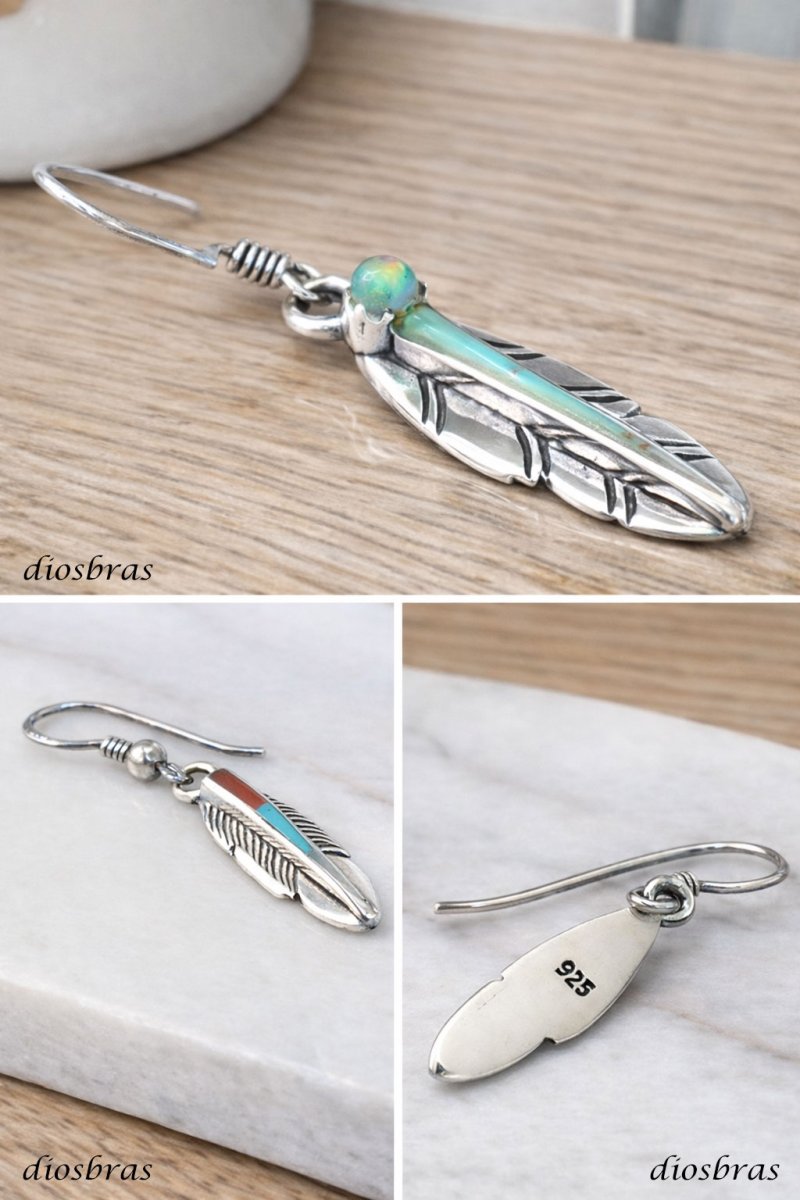 画像5: メンズピアス  シルバーアクセサリー  シルバー925 ピアス  バラ売り 片耳のみ  ターコイズ　イミテーション オパール 赤珊瑚 パウアシェル　シェル イーグル ドロップピアス (5)