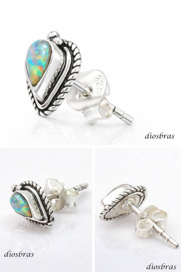 画像2: オパール ピアス イミテーションオパール ワンポイント しずく 雫 本物シルバー925  ピアス 片方 パワーストーン ピアス片耳 片方販売ピアス メンズ レディース イヤリング