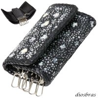 キーケース　6連　ガルーシャ　スティングレイ メンズ レディース 本革 スティングレー スター エイ革 梅花皮 かいらぎ イバラエイ  スタースティングレー バイカー 牛革 ハンドメイド 三つ折り財布 財布 レザーウォレット ウォレット バイカー ハーフウォレット