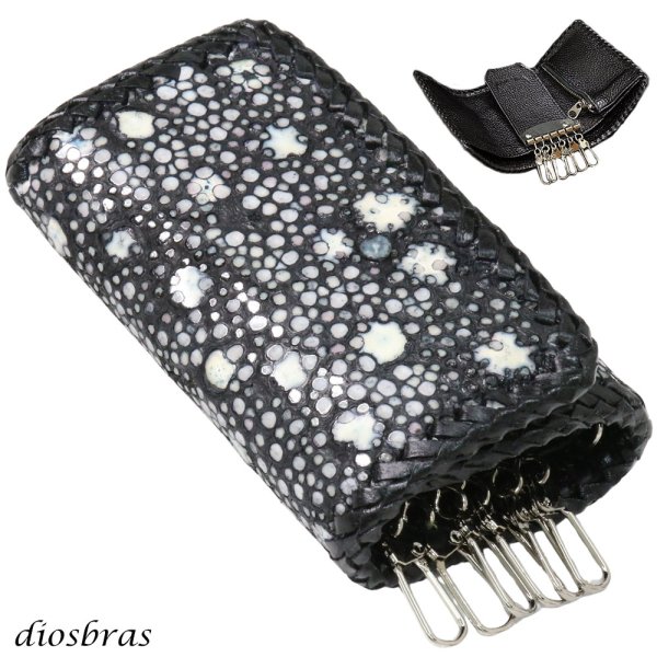 画像1: キーケース　6連　ガルーシャ　スティングレイ メンズ レディース 本革 スティングレー スター エイ革 梅花皮 かいらぎ イバラエイ  スタースティングレー バイカー 牛革 ハンドメイド 三つ折り財布 財布 レザーウォレット ウォレット バイカー ハーフウォレット