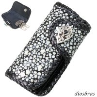 キーケース　４連　ガルーシャ　スティングレイ メンズ レディース 本革 スティングレー スター エイ革 梅花皮 かいらぎ イバラエイ ガルーシャ   スタースティングレー バイカー 牛革 ハンドメイド　コンチョ