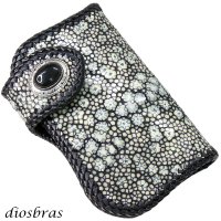 メンズ 二つ折り財布 バイカーズウォレット  イバラエイ ミドル ハーフウォレット シンプル レザーウォレット 本革 カットスティングレイ エイ 革 シルバー９２５コンチョ 革財布 皮財布 ロングウォレット 天然皮革 天然皮革 梅花皮 かいらぎ メンズ 長財布 ガルーシャ