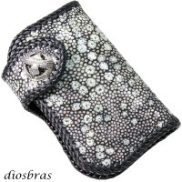 メンズ 二つ折り財布 バイカーズウォレット  イバラエイ ミドル ハーフウォレット シンプル レザーウォレット 本革 カットスティングレイ エイ 革 シルバー９２５コンチョ 革財布 皮財布 ロングウォレット 天然皮革 天然皮革 梅花皮 かいらぎ メンズ 長財布 ガルーシャ