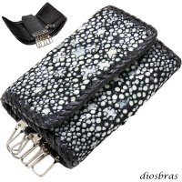 キーケース　6連　ガルーシャ　スティングレイ メンズ レディース 本革 スティングレー スター エイ革 梅花皮 かいらぎ イバラエイ  スタースティングレー バイカー 牛革 ハンドメイド 三つ折り財布 財布 レザーウォレット ウォレット バイカー ハーフウォレット