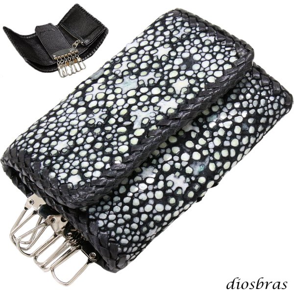 画像1: キーケース　6連　ガルーシャ　スティングレイ メンズ レディース 本革 スティングレー スター エイ革 梅花皮 かいらぎ イバラエイ  スタースティングレー バイカー 牛革 ハンドメイド 三つ折り財布 財布 レザーウォレット ウォレット バイカー ハーフウォレット