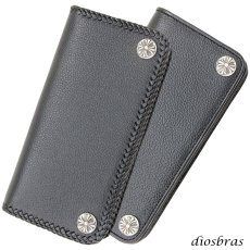 画像1: 長財布 クロス トラッカーウォレット シルバー925製 コンチョ 十字架 レザーウォレット 革財布 本革 レザー シュリンクレザー かぶせ財布 ウォレット ハンドメイド 牛革 レディース おしゃれ スリム メンズ長財布  男性 女性 メンズ財布 ファスナー カード収納 大容量 (1)