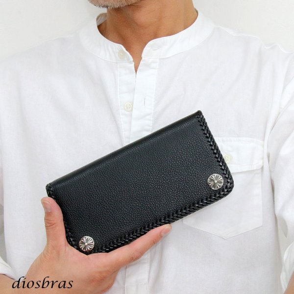 画像4: 長財布 クロス トラッカーウォレット シルバー925製 コンチョ 十字架 レザーウォレット 革財布 本革 レザー シュリンクレザー かぶせ財布 ウォレット ハンドメイド 牛革 レディース おしゃれ スリム メンズ長財布  男性 女性 メンズ財布 ファスナー カード収納 大容量