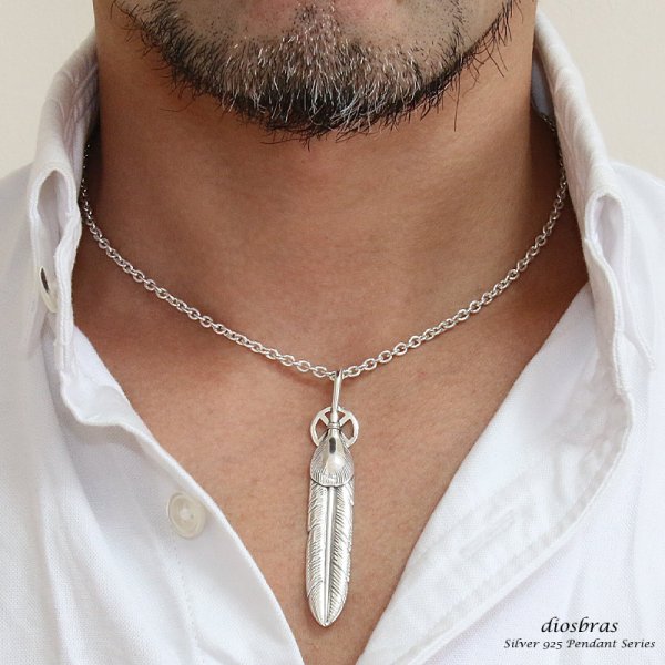 画像3: シルバー925素材 フェザー トップ ハートフェザー フェザーネックレス ハンドメイドネックレス インディアンジュエリー ネイティブ シルバー925ペンダント フェザー イーグル  パーツ ネックレス メンズ レディース 大