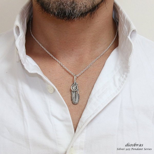 画像3: シルバー925素材 フェザー トップ フェザーネックレス ハンドメイドネックレス インディアンフェイス インディアンジュエリー ネイティブ シルバー925ペンダント フェザー イーグル  パーツ ネックレス メンズ レディース 深堀り仕上げ 