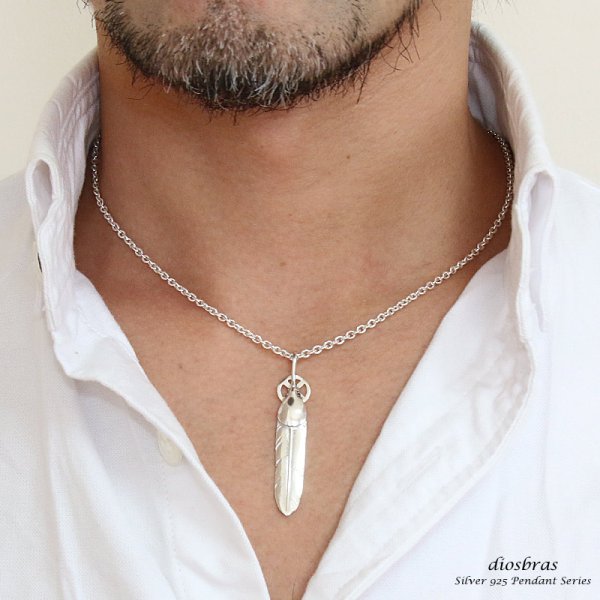 画像3: シルバー925素材 フェザー トップ ハートフェザー フェザーネックレス ハンドメイドネックレス インディアンジュエリー ネイティブ シルバー925ペンダント フェザー イーグル  パーツ ネックレス メンズ レディース 中