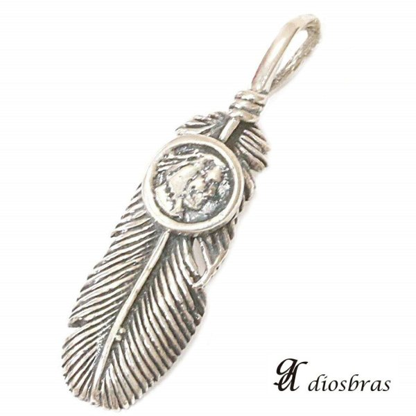 画像1: シルバー925素材 フェザー トップ フェザーネックレス ハンドメイドネックレス インディアンフェイス インディアンジュエリー ネイティブ シルバー925ペンダント フェザー イーグル  パーツ ネックレス メンズ レディース 深堀り仕上げ 
