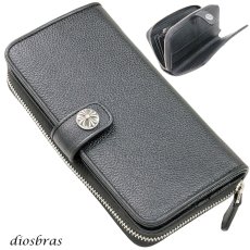 画像1: 長財布 クロス トラッカーウォレット シルバー925製 コンチョ 十字架 レザーウォレット 革財布 本革 レザー シュリンクレザー かぶせ財布 ウォレット ハンドメイド 牛革 レディース おしゃれ スリム メンズ長財布  男性 女性 メンズ財布 ファスナー カード収納 大容量 (1)