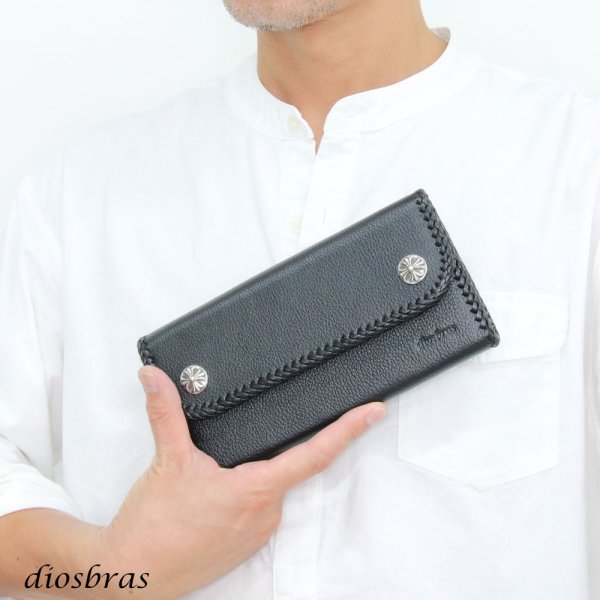 画像3: 長財布 クロス トラッカーウォレット シルバー925製 コンチョ 十字架 レザーウォレット 革財布 本革 レザー シュリンクレザー かぶせ財布 ウォレット ハンドメイド 牛革 レディース おしゃれ スリム メンズ長財布  男性 女性 メンズ財布 ファスナー カード収納 大容量