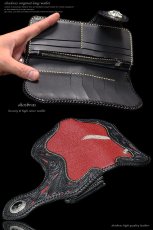 画像5: バイカーズウォレット レザーウォレット メンズ 長財布 本革 レザー エイ革 スティングレイ ガルーシャ 透かし彫り カービング メンズ長財布 バイカーズウォレット レザーウォレット メンズ ヘビ 革財布 赤 レッド (5)