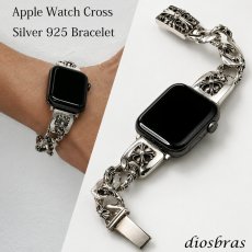 画像1: アップルウォッチ  シルバー925 バンド  ブレス　クロス　十字架  メンズ apple watch  高級 一体型 　高級ベルト ベルト 44mm 45mm  46mm 49mm シリーズ10  おしゃれ (1)