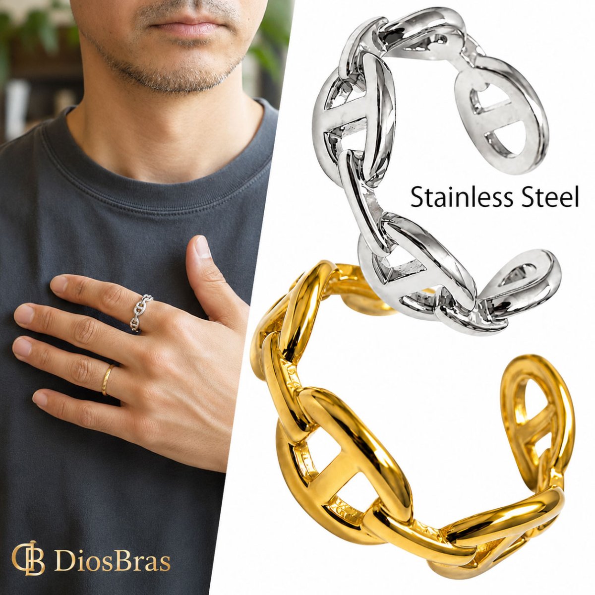 画像1: ステンレス  リング  アンカー チェーン マリーン　マリーナ リング シルバー 金属アレルギー対応 光沢 リング アクセサリー メンズ レディース (1)