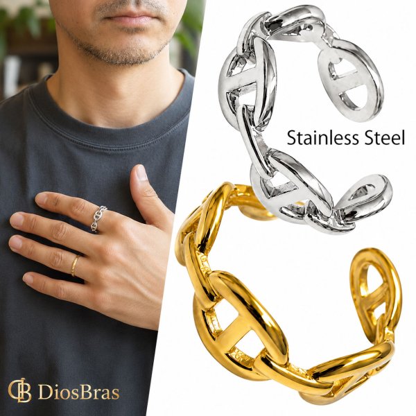 画像1: ステンレス  リング  アンカー チェーン マリーン　マリーナ リング シルバー 金属アレルギー対応 光沢 リング アクセサリー メンズ レディース