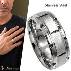 画像1: ステンレス  リング チェーン　フロスト加工　マット仕上げ　エッジライン リング シルバー 金属アレルギー対応 光沢 ゴールド 金 リング アクセサリー メンズ レディース (1)