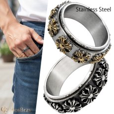 画像1: ステンレス  リング 回転式 スピナー リング クロス　十字架　ゴールド  シルバー 金属アレルギー対応 光沢 ゴールド 金 リング アクセサリー メンズ レディース (1)