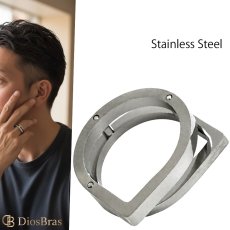 画像1: ２連ステンレス  リング  チェーン リンク シルバー 金属アレルギー対応 光沢 リング アクセサリー メンズ レディース (1)