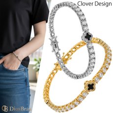 画像1: クローバーデザイン　ブレスレット　ジルコニア　ブラッククローバー チェーン  ブレスレット シンプル  シルバー ゴールド 真鍮製 シルバーメンズ レディース 女性 腕輪 金属アレルギー対応 (1)