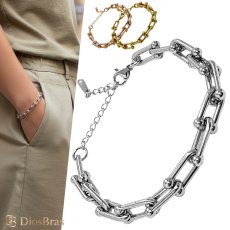 画像1: ステンレス Uリンク　馬蹄  チェーン ブレスレット シンプル マリーナ　ロロマリーナ  ゴールド シルバーメンズ レディース 女性 腕輪 金属アレルギー対応 (1)