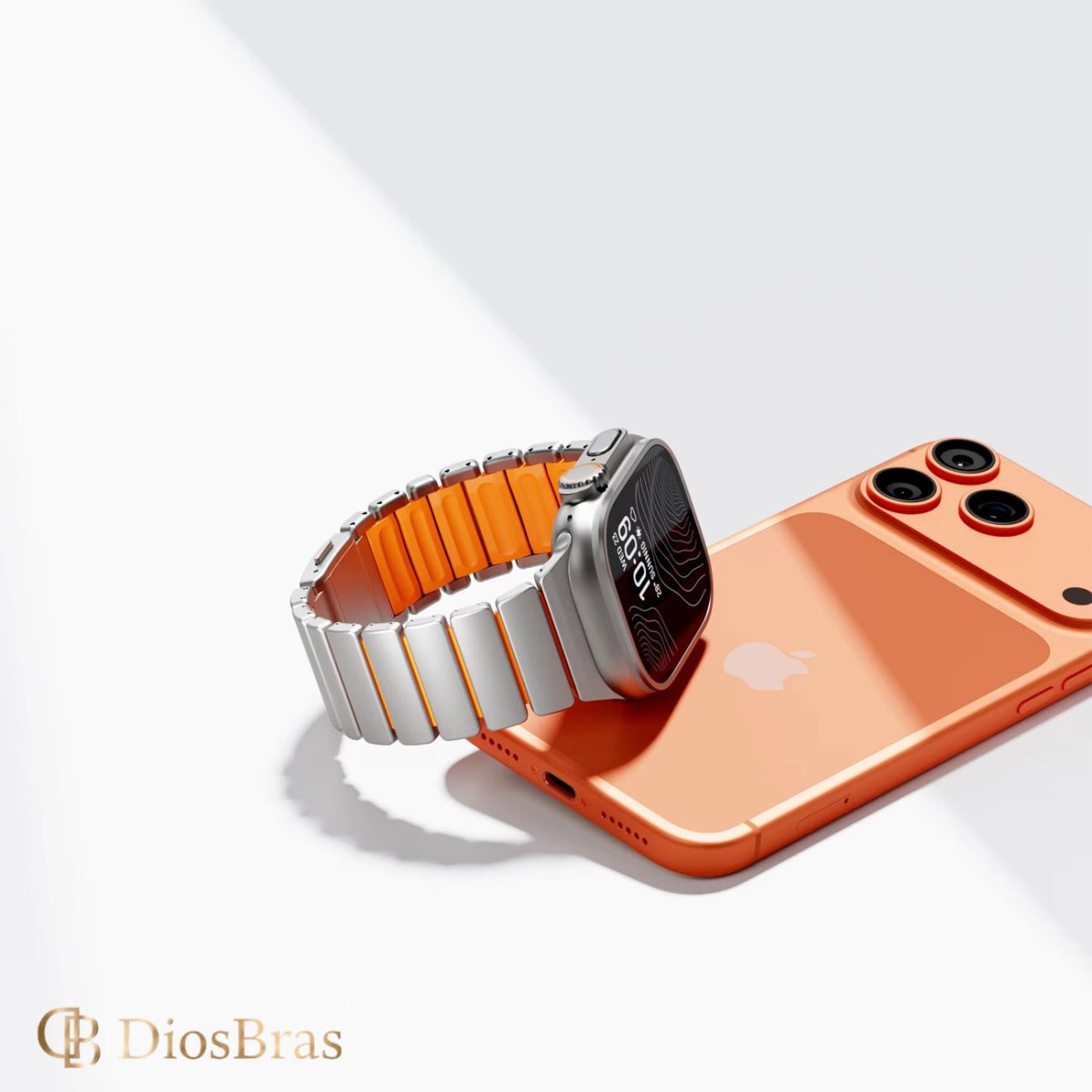 画像2: アップルウォッチ バンド  ベルト apple watch ステンレス バンド 49mm 44mm/45mm/46ｍｍ ULTRA ウルトラ バンド ベルト ラバーバンド 高級  RUBBER おしゃれ マグネットバックル バタフライバックル ブラック オレンジ メンズ  スポーツ　シリコン   6 /7/8/ULTRA/SE (2)