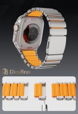 画像6: アップルウォッチ バンド  ベルト apple watch ステンレス バンド 49mm 44mm/45mm/46ｍｍ ULTRA ウルトラ バンド ベルト ラバーバンド 高級  RUBBER おしゃれ マグネットバックル バタフライバックル ブラック オレンジ メンズ  スポーツ　シリコン   6 /7/8/ULTRA/SE (6)