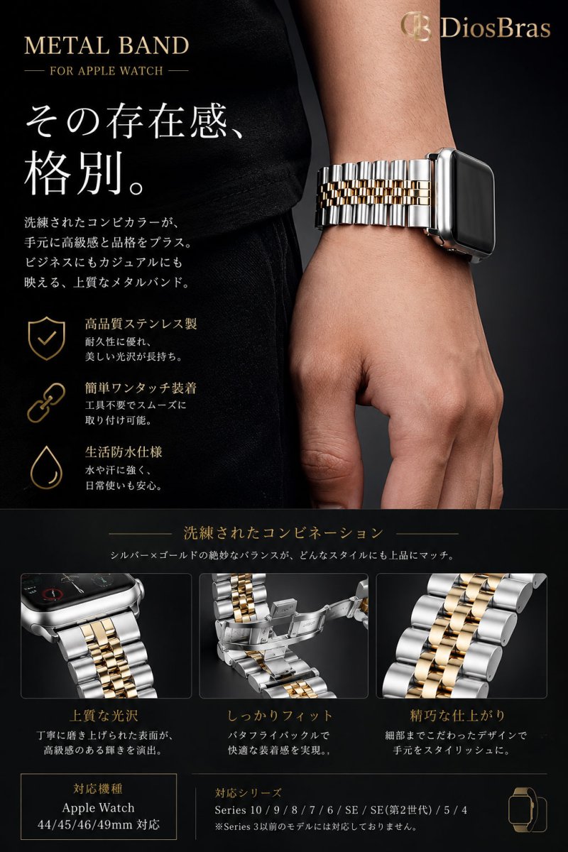 画像2: アップルウォッチ バンド  ベルト apple watch ステンレス バンド 49mm 44mm/45mm/46ｍｍ ULTRA ウルトラ バンド ベルト  高級  バタフライバックル ブラック オレンジ メンズ  スポーツ   6 /7/8/9/10/11/ULTRA/SE ステンレススチール (2)