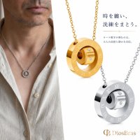 ローマ数字 ２連リング　ペンダント ジルコニア フープ ペンダント ステンレス ゴールド　シルバー トップ  ネックレス メイン ペンダントトップ マリア ネックレス メダイ ステンレスチェーンセット