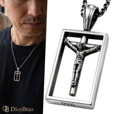 画像1: スクエア　クロス ペンダント トップ クロス　クリスチャン キリスト ペンダント トップ　額縁  シルバー９２５ ネックレス トップ メンズ ロザリオ [シルバーペンダント  クリスマス プレゼント (1)