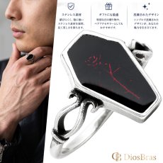 画像1: 棺桶型 薔薇 バラ ステンレス  リング スカル　ハード  シルバー 金属アレルギー対応 光沢 リング アクセサリー メンズ レディース (1)