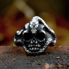 画像2: スカル スネーク　蛇 ステンレス  リング  ステンレス  リング  シルバー 金属アレルギー対応 光沢 リング アクセサリー メンズ レディース (2)