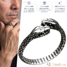 画像1: スネーク　蛇　双竜 ヘビ  ステンレス  リング  ステンレス  リング  シルバー 金属アレルギー対応 光沢 リング アクセサリー メンズ レディース (1)