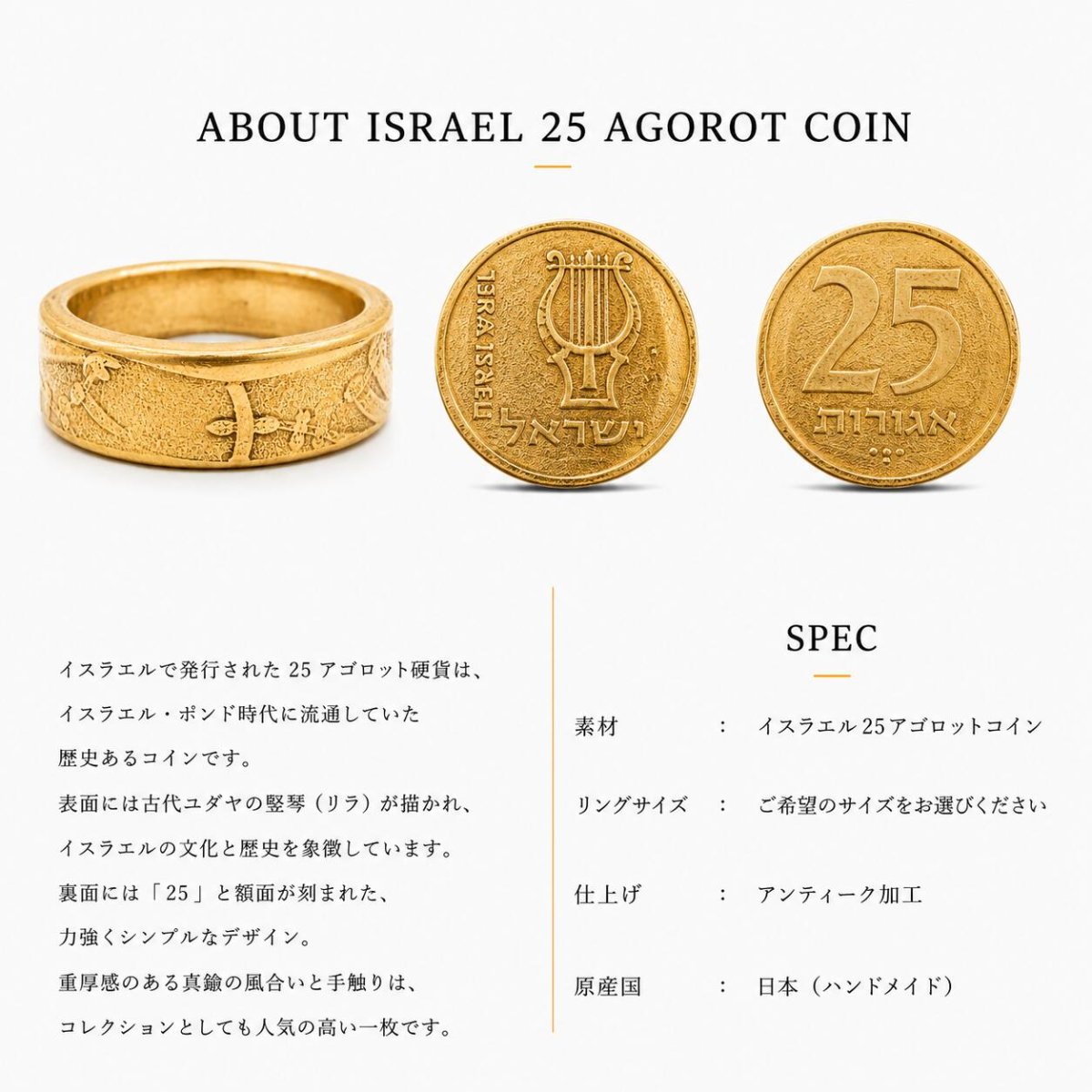 画像2: イスラエル 25アゴット コインリング 本物 硬貨 ヴィンテージ アンティーク ハンドメイド 指輪 メンズ レディース (2)