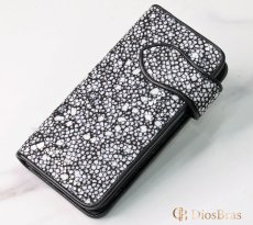 画像2: メンズ長財布 バイカーズウォレット イバラエイ レザーウォレット 本革 カットスティングレー スター エイ革 長財布 バイカーズウォレット シルバー９２５コンチョ 革財布 皮財布 ロングウォレット 天然皮革 梅花皮 かいらぎ メンズ 長財布 ガルーシャ (2)