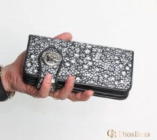 画像8: メンズ長財布 バイカーズウォレット イバラエイ レザーウォレット 本革 カットスティングレー スター エイ革 長財布 バイカーズウォレット シルバー９２５コンチョ 革財布 皮財布 ロングウォレット 天然皮革 梅花皮 かいらぎ メンズ 長財布 ガルーシャ (8)