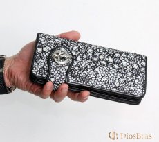 画像8: メンズ長財布 バイカーズウォレット イバラエイ レザーウォレット 本革 カットスティングレー スター エイ革 長財布 バイカーズウォレット シルバー９２５コンチョ 革財布 皮財布 ロングウォレット 天然皮革 梅花皮 かいらぎ メンズ 長財布 ガルーシャ (8)