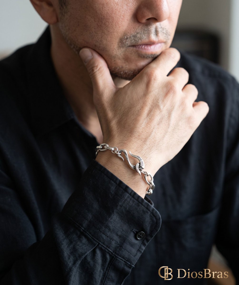 画像7: ブレスレット 馬蹄　ホースシュー アラベスク ブレスレット ダブルクリップ シルバー925 長あずき 小豆チェーン シルクリンク フック デザインチェーン アンカー チェーン ブレスレット シンプル　ロロマリーナ  ゴールド シルバーメンズ レディース 女性 金属アレルギー (7)