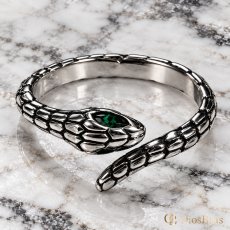 画像5: ステンレス  フリーサイズ スネーク 蛇 リング チェーン リング シルバー グリーンジルコニア 金属アレルギー対応 光沢 リング アクセサリー メンズ レディース (5)
