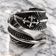 画像5: ステンレス フェザー 羽根 クロス 十字架 ネイティブ リング シルバー 金属アレルギー対応 光沢 アクセサリー メンズ レディース (5)