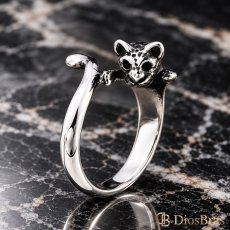 画像4: ステンレス リング 猫　ネコ キャット リング 巻き付き　寄り添い シルバー 金属アレルギー対応 光沢 アクセサリー メンズ レディース (4)